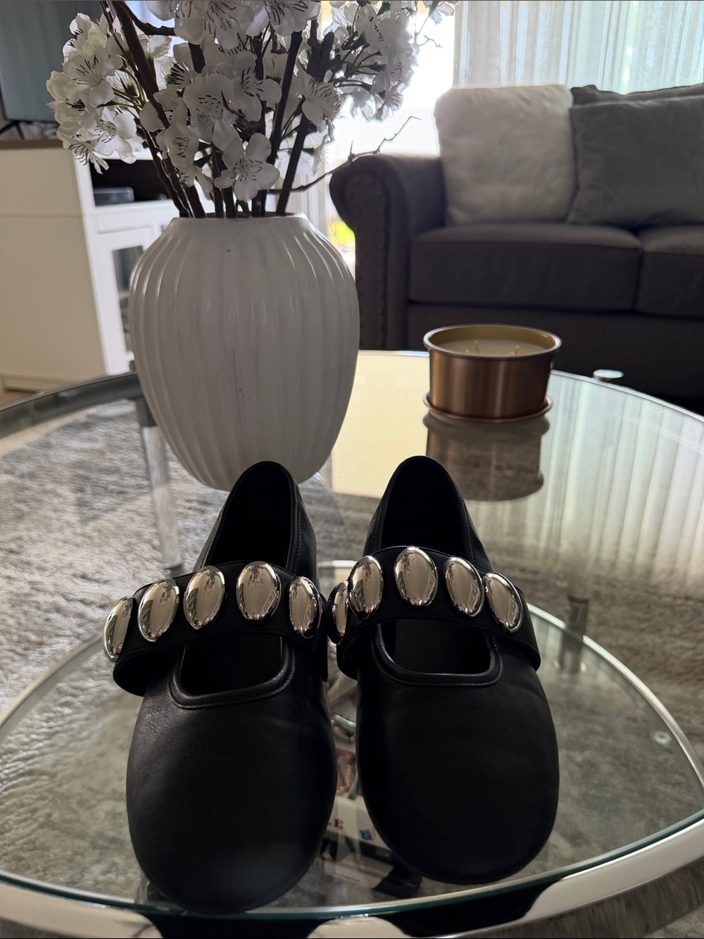 a new day Black Mary Jane Flats with Silver Oval Accents